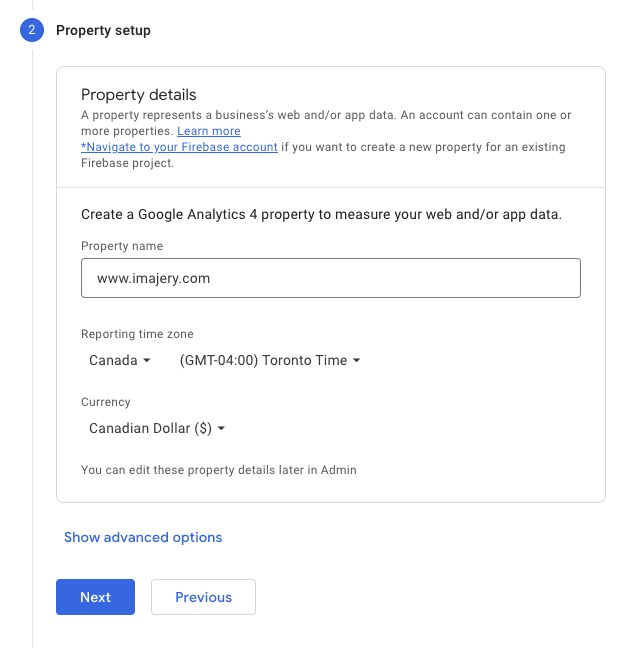 Property Setup screen